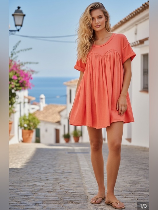 Free People Dresses & Skirts - Free People| Coral Catalina Babydoll Mini Dress|  Size Med|  EUC